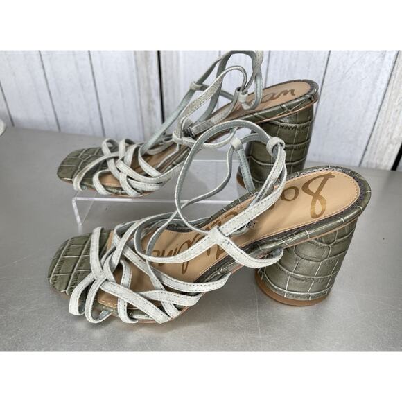 Sam Edelman DAFFODIL Green Croco Ankle Strap Heel Sandals Size 8.5W Wide - Picture 1 of 5